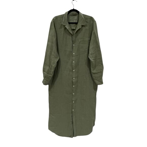 Frank & Eileen Rory Shirtdress Maxi Dress In Olive Size XL Washed Linen Made USA - Picture 5 of 16